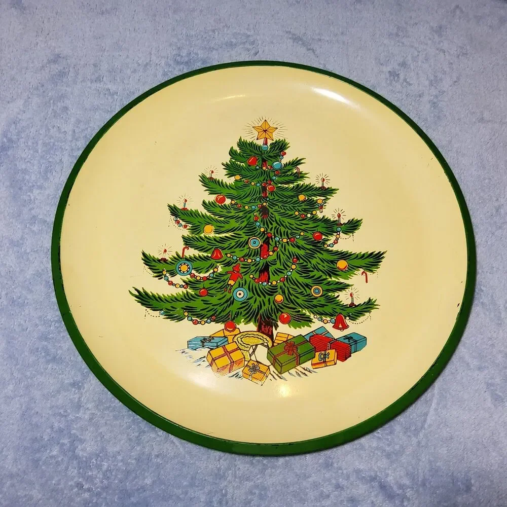 Vintage Christmas Tree Serving Tray Round 13